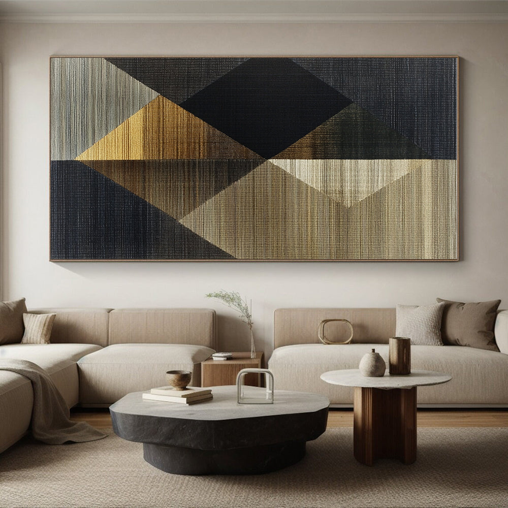 Geometric Abstract Art with Gold, Black, and Brown Textures GER263