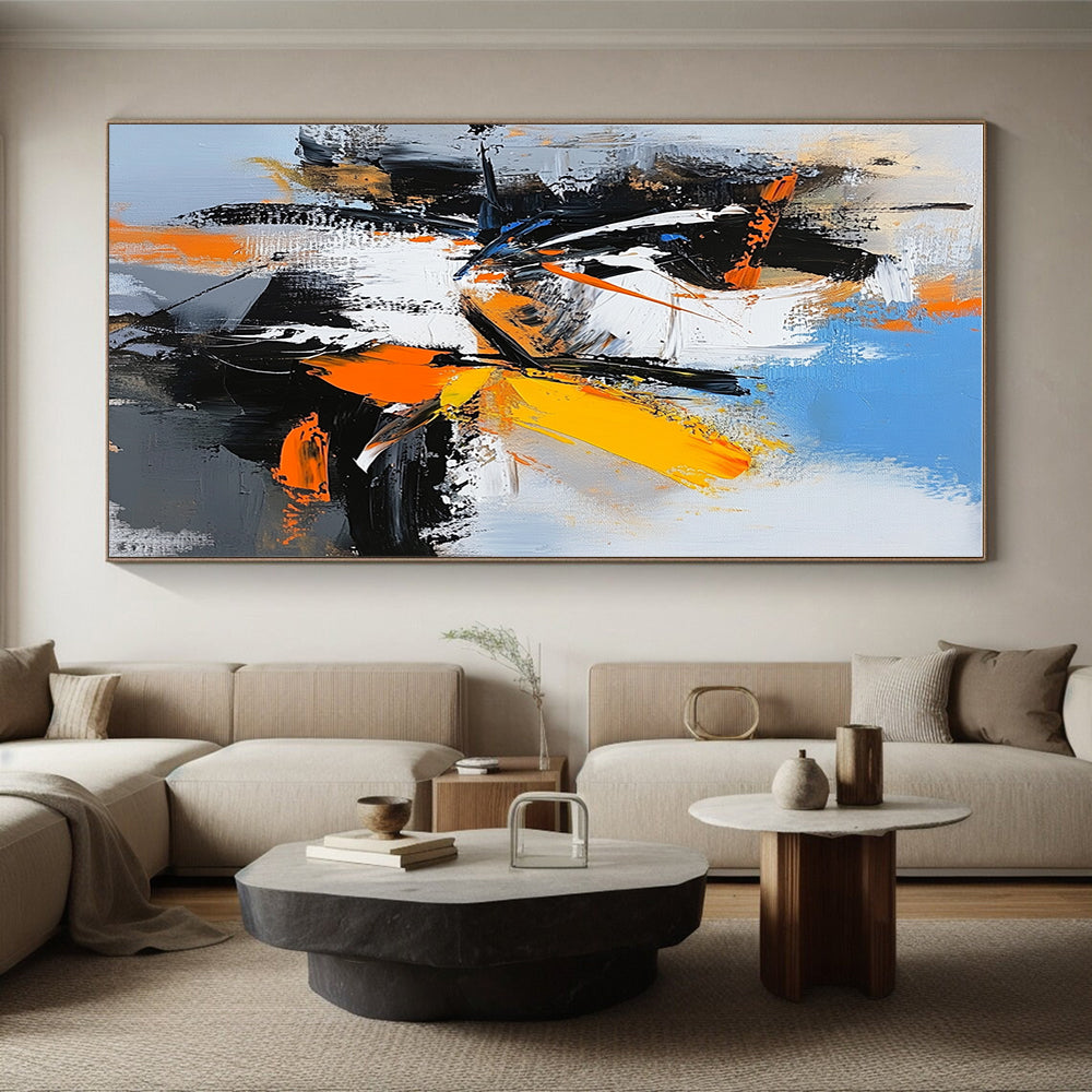 Black White Orange Abstract Painting with High Contrast GER408