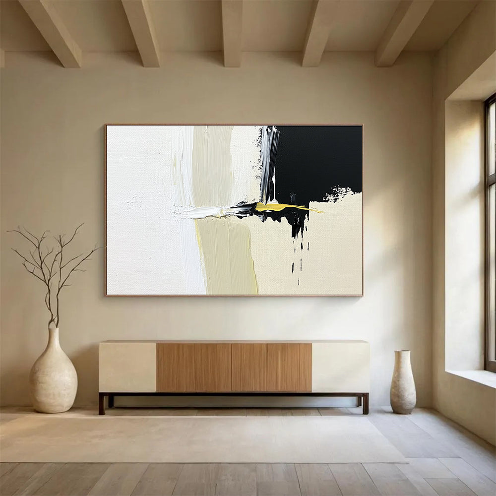 Black White and Yellow Abstract Painting with Bold Strokes DYP365
