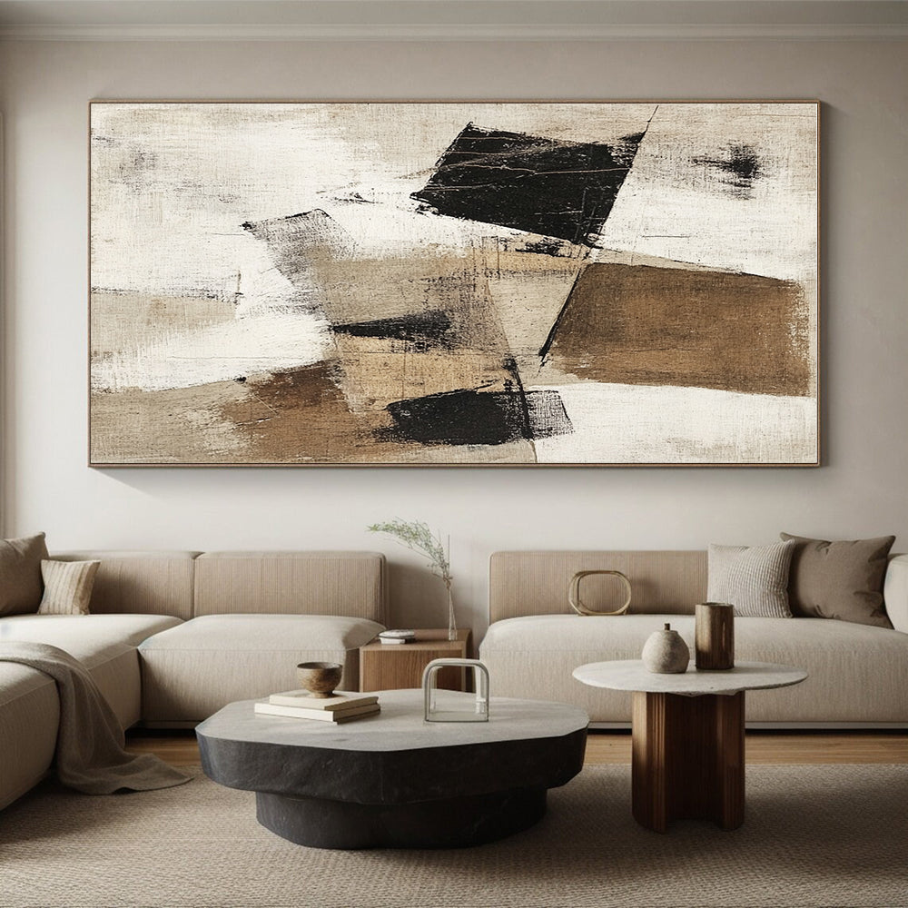 Beige Black Abstract Painting with Geometric Forms GER802