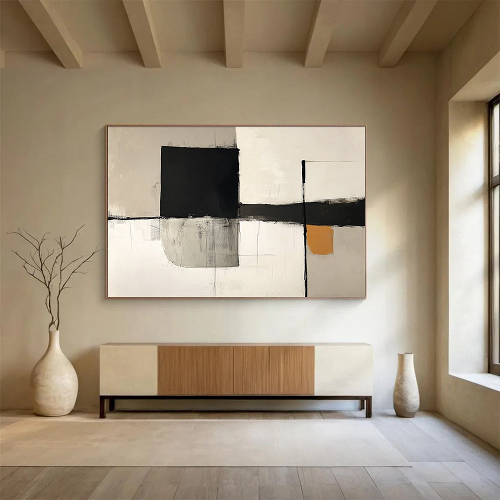 Geometric Black and White Abstract Painting DYP096
