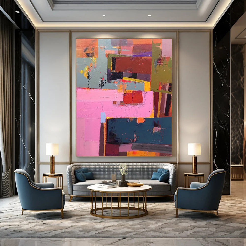 Pink Orange Blue Geometric Abstract Painting ADGE032