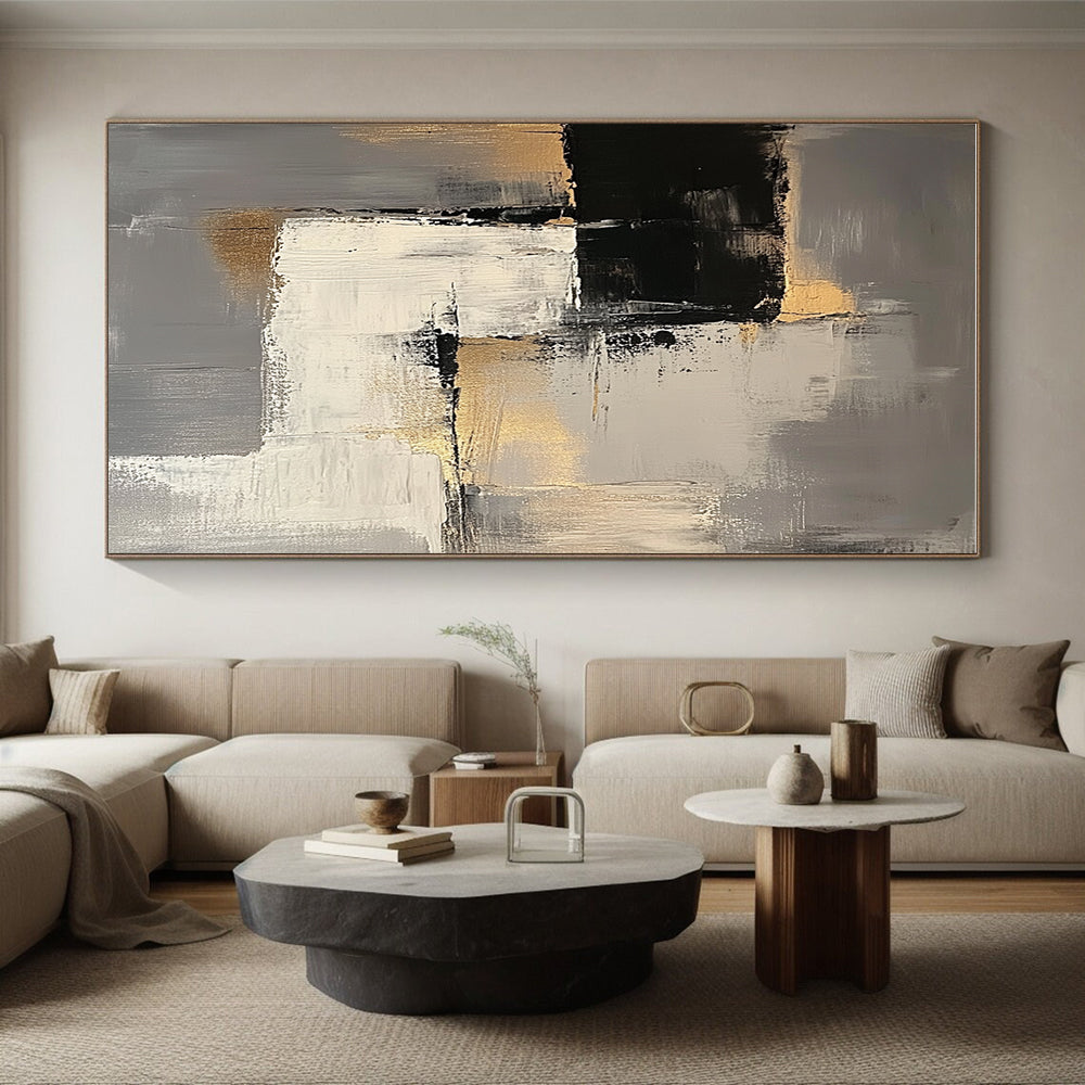 Gray Gold and Black Abstract Painting with Subtle Textures GER688