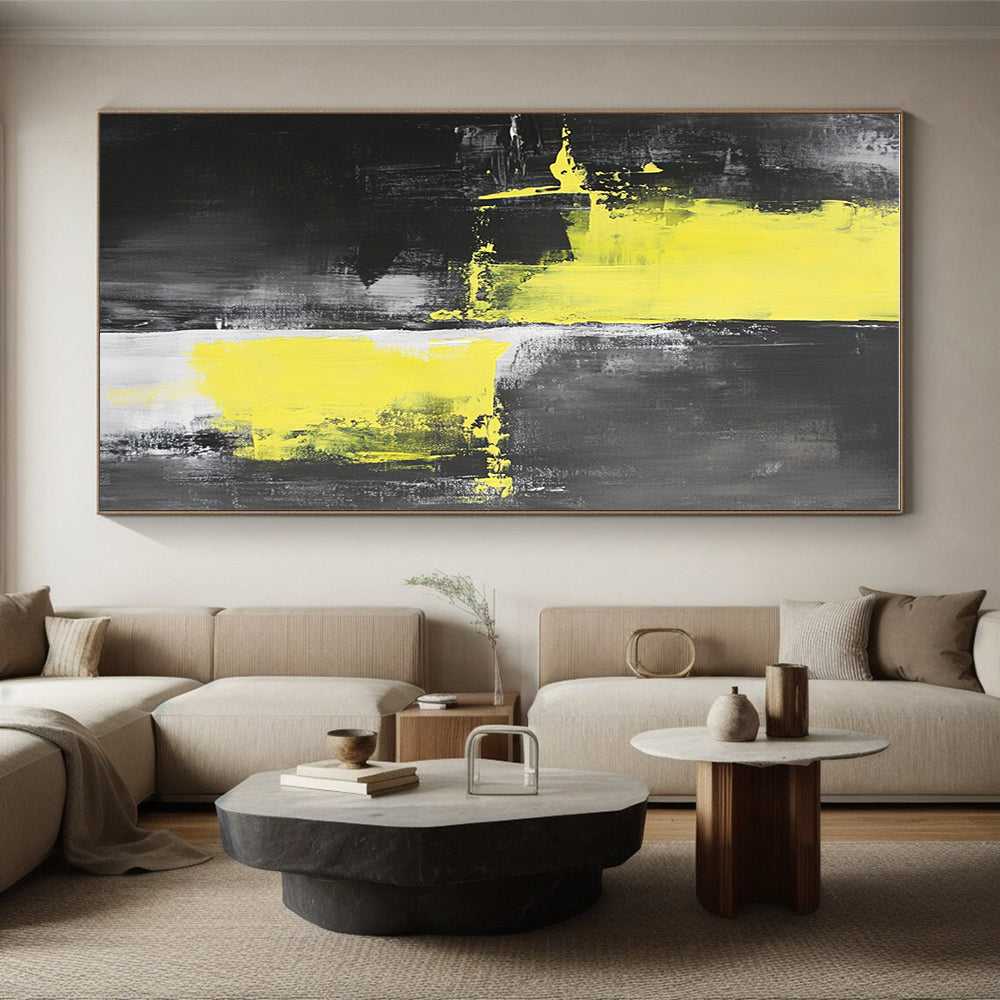 Black Gray and Yellow Abstract Painting with Bold Accents GER505
