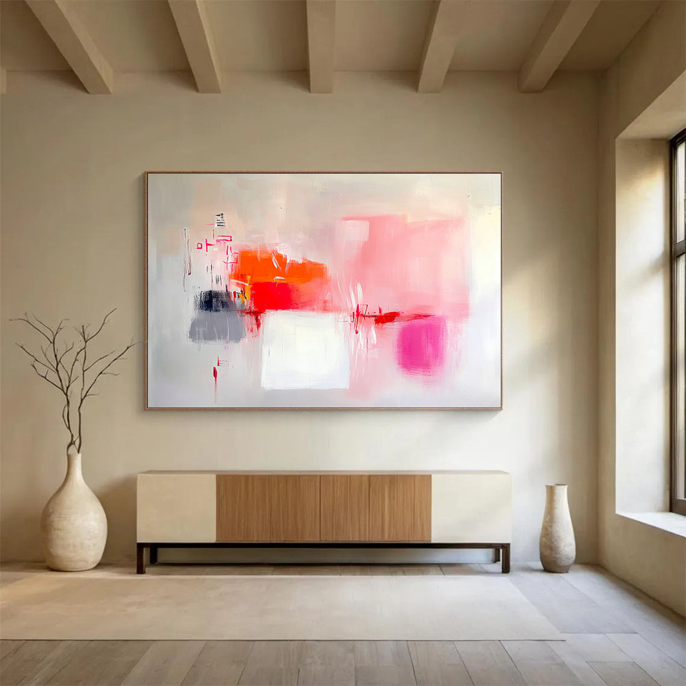 Pink and Orange Abstract Painting with Fluid Forms DYP401