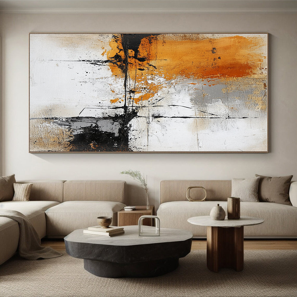 Orange Gray and Black Abstract Painting with Dynamic Splashes GER631