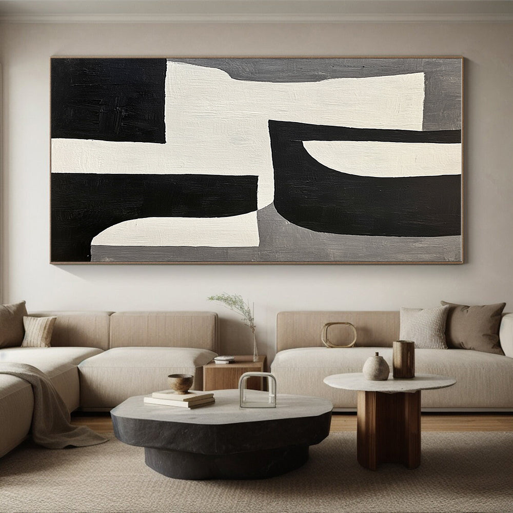 Geometric Black White and Gray Abstract Painting GER611