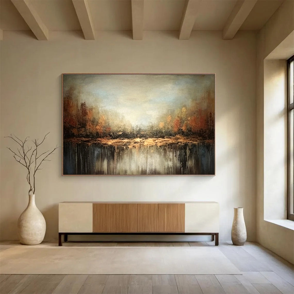 Brown Green Forest Reflection Abstract Painting THY059
