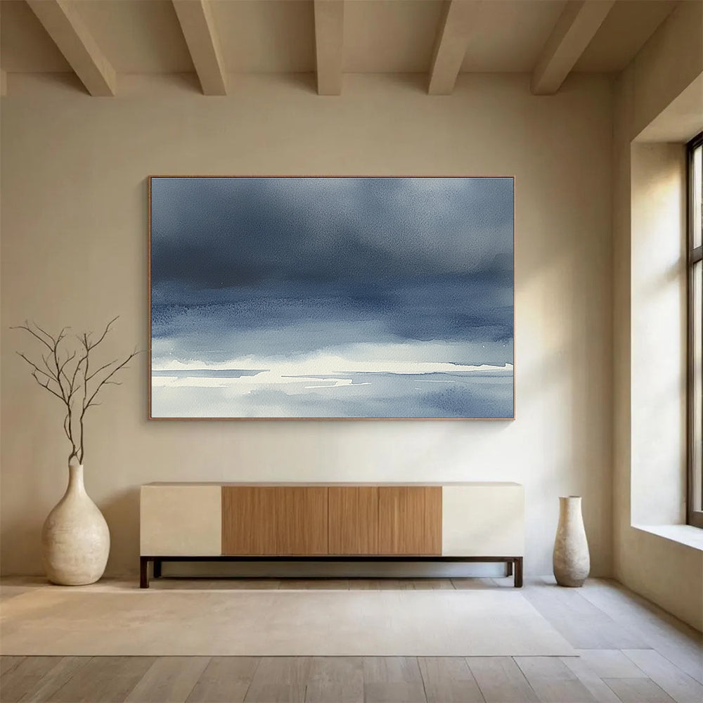 Blue Gradient Seascape Watercolor Abstract Painting with Soothing Tones DYP614