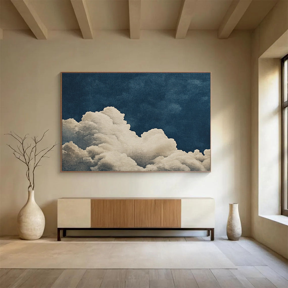 Cloud - Themed Abstract Painting with Navy and White DYP114