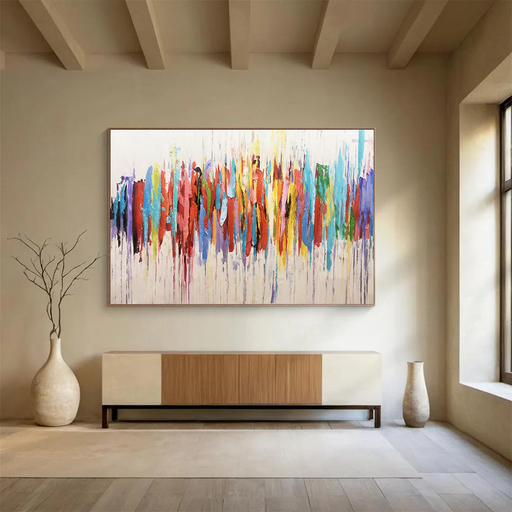Colorful Drip Abstract Painting with Mixed Bright Hues THY223
