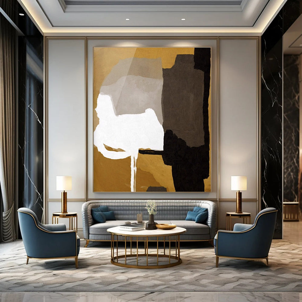 Gold and Gray Abstract Forms Painting ADGE236