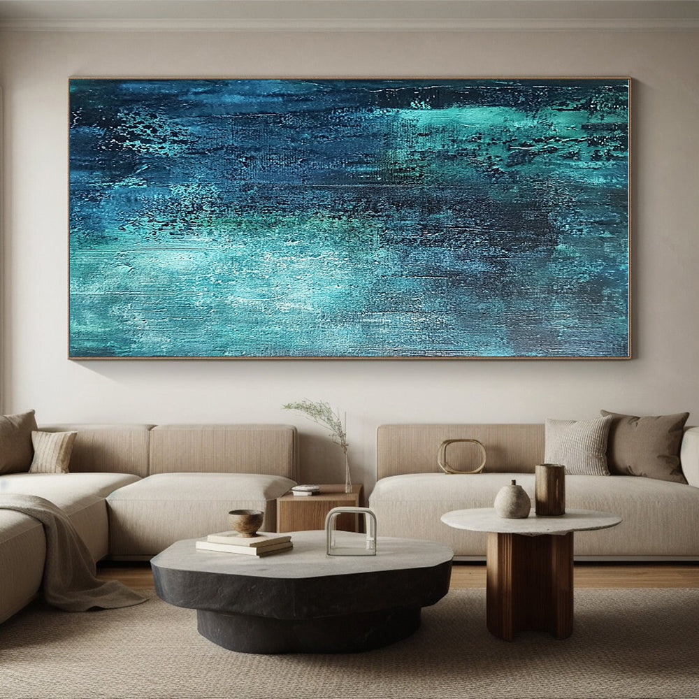 Deep Teal Textured Abstract Painting with Subtle Variations GER600