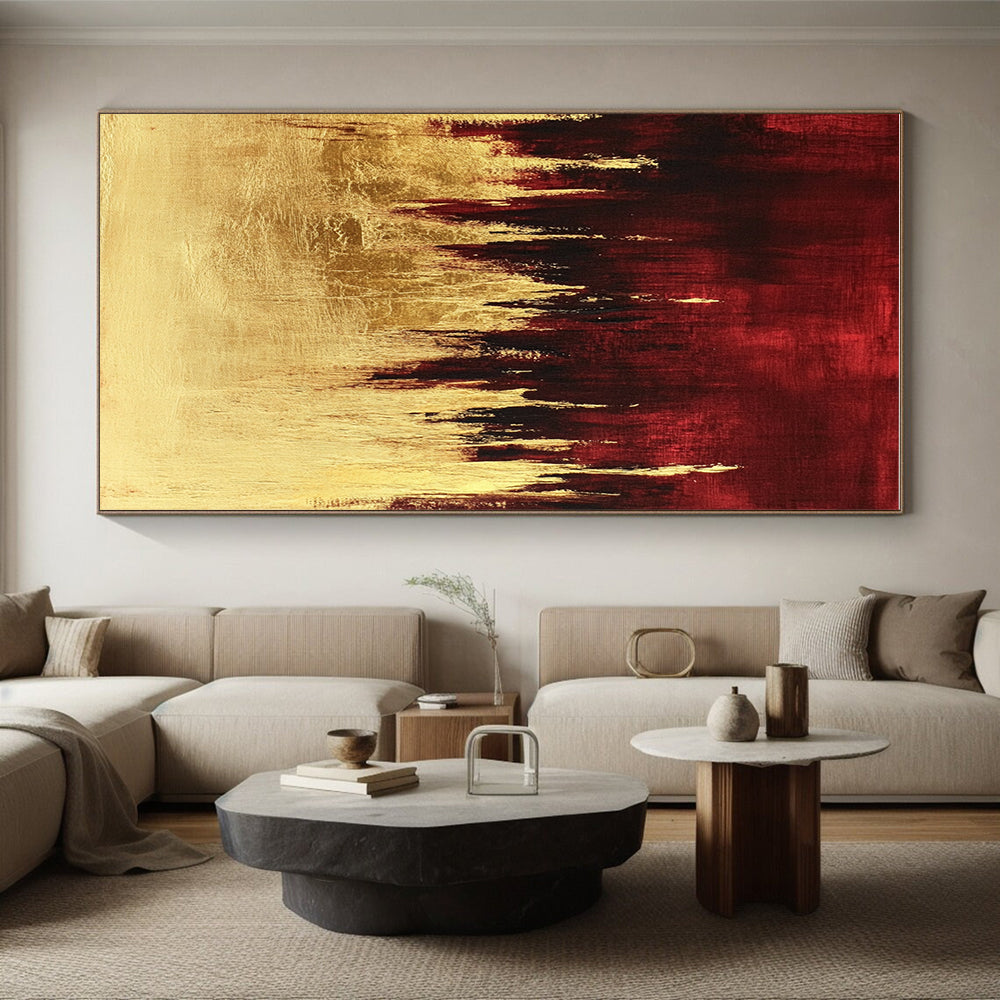 Red Gold Abstract Painting with Dramatic Drips GER729