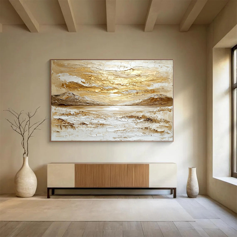 Gold and White Textured Landscape Abstract Painting DYP073