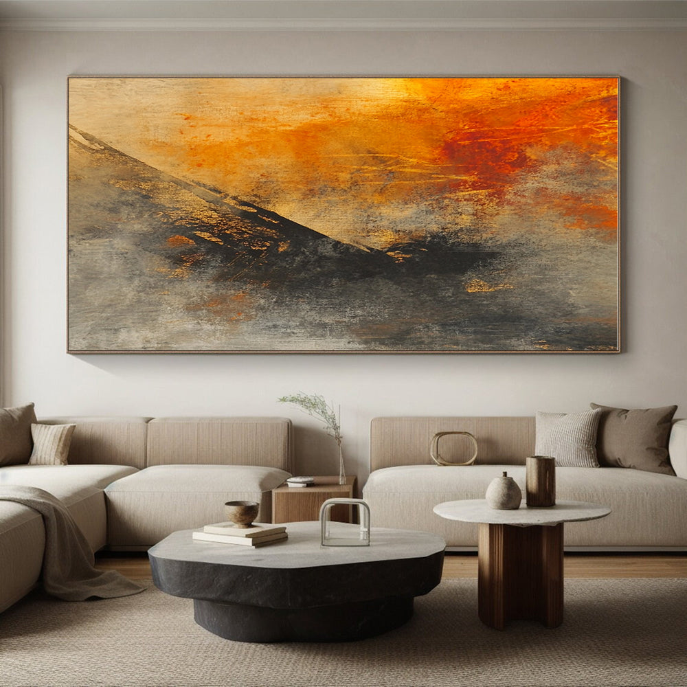Orange Gray Abstract Painting with Textured Layers GER800