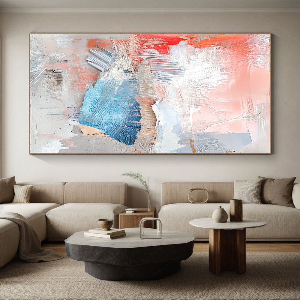 Coral Blue and Gray Textured Collage Art GER196