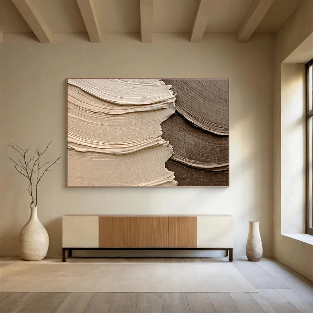 Beige Brown Textured - Rippled Shapes Abstract Painting DYP041
