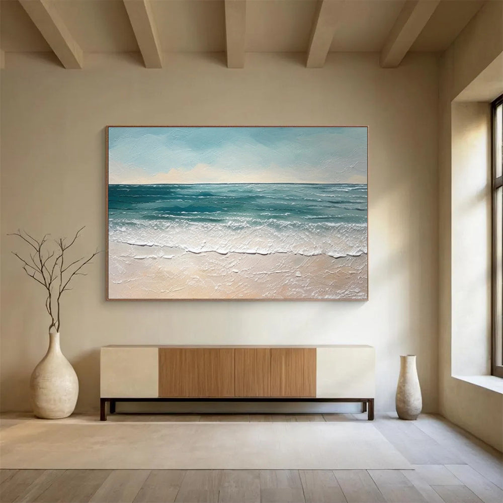 Blue Green Textured Sea Beach Abstract Painting THY061