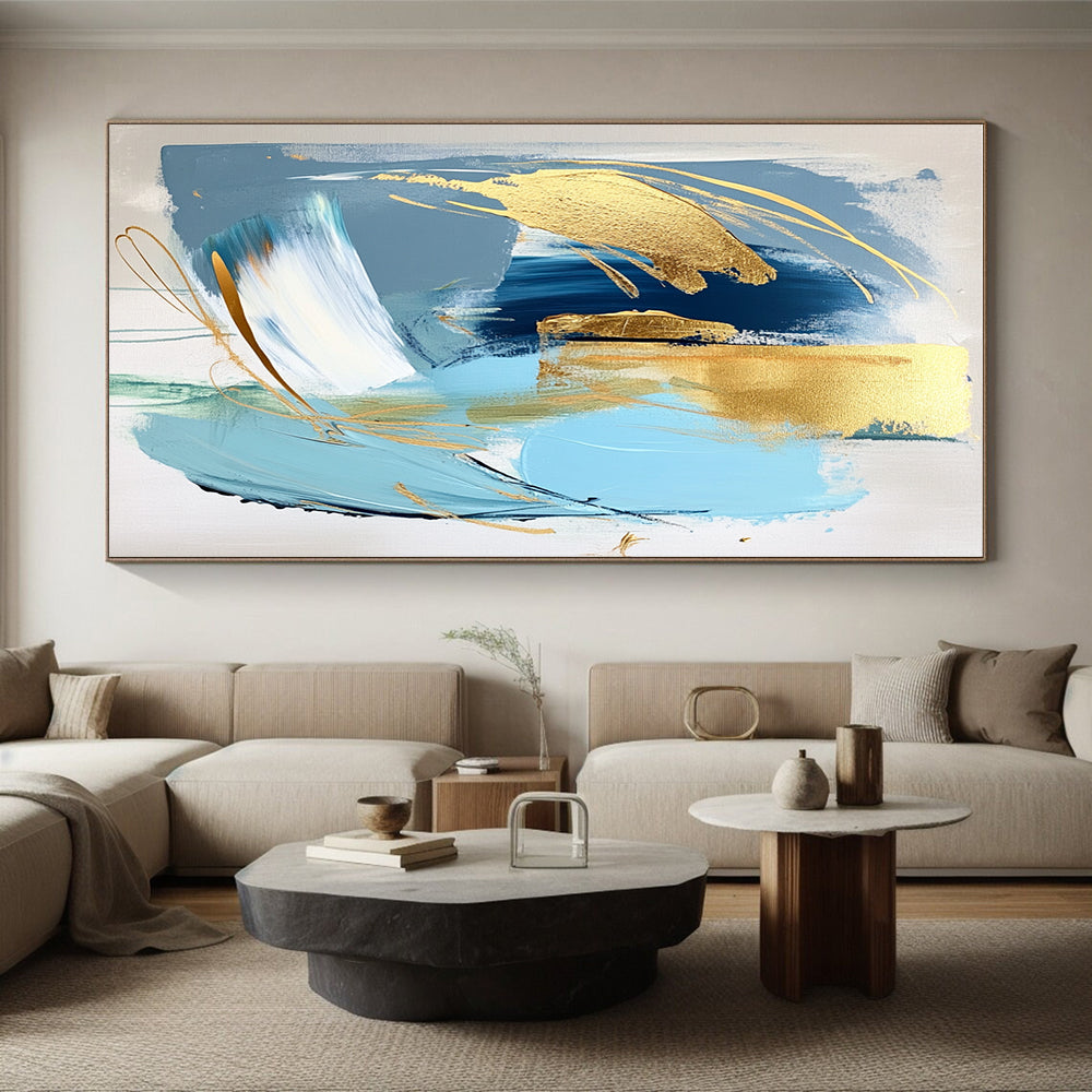 Blue Gold Abstract Painting with Elegant Accents GER713