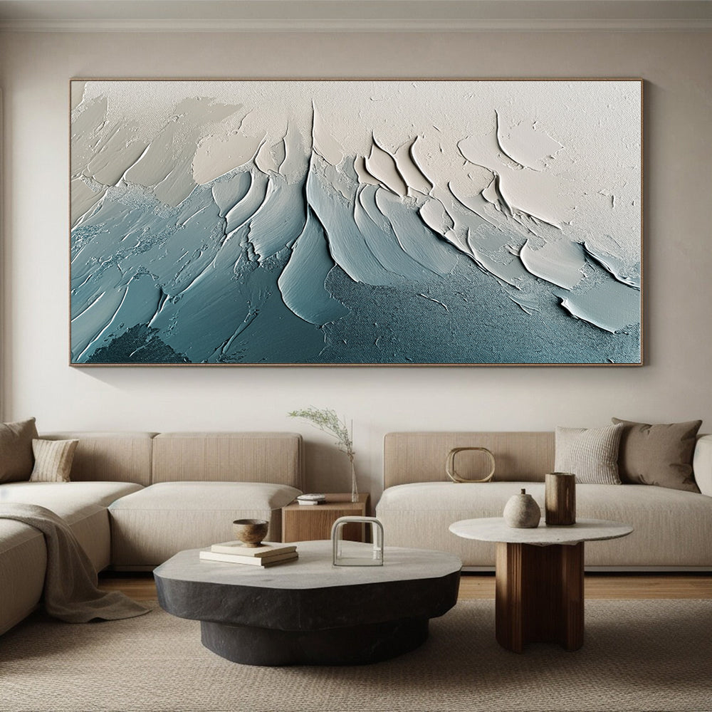 Blue Gray and White Textured Abstract Painting with Layered Brushstrokes GER648