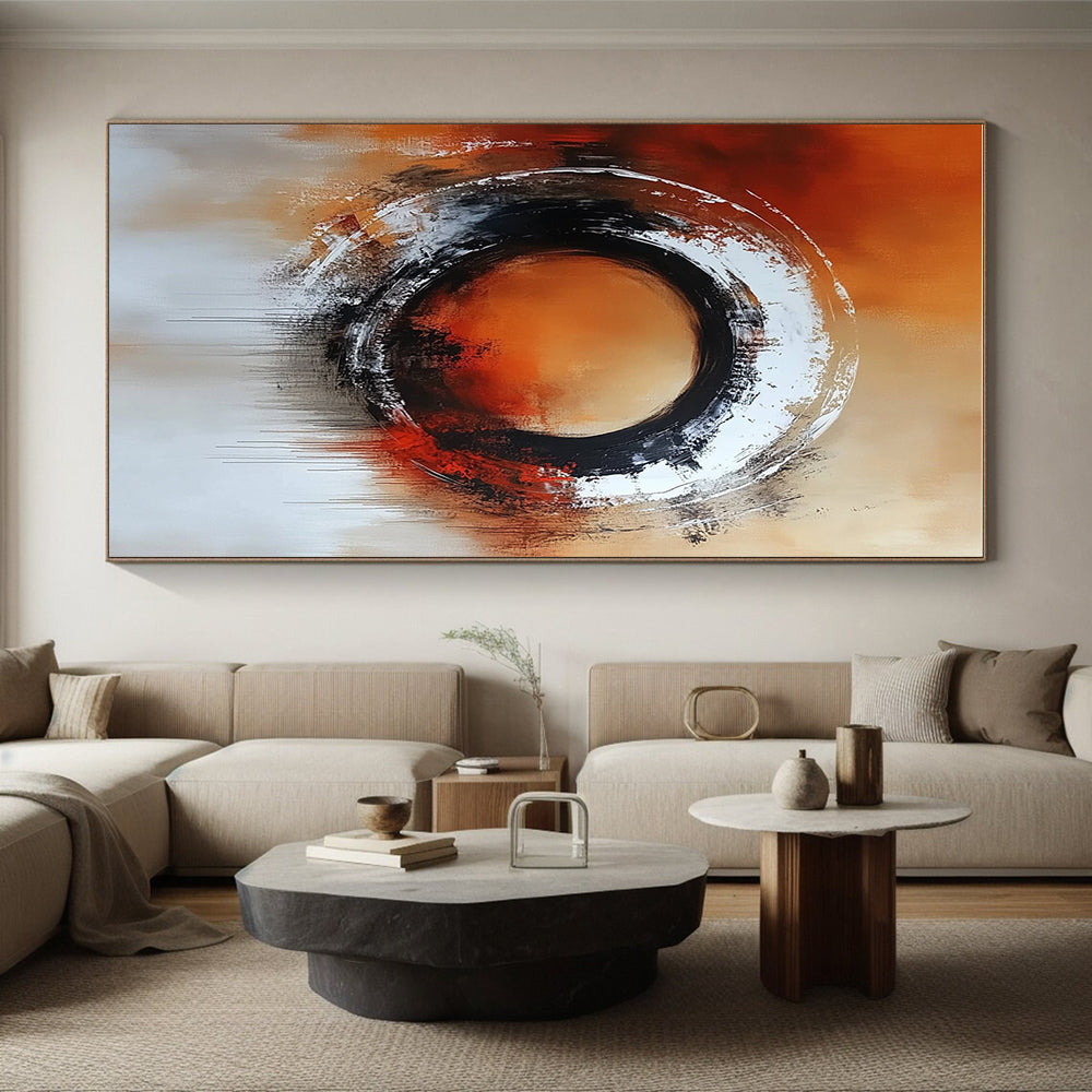 Orange Black Abstract Painting with Dripping Details GER706