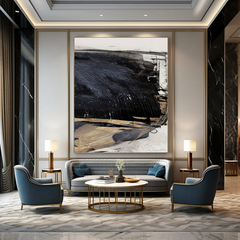 Dark Abstract with Textured Layers and Subtle Highlights Painting ADGE202