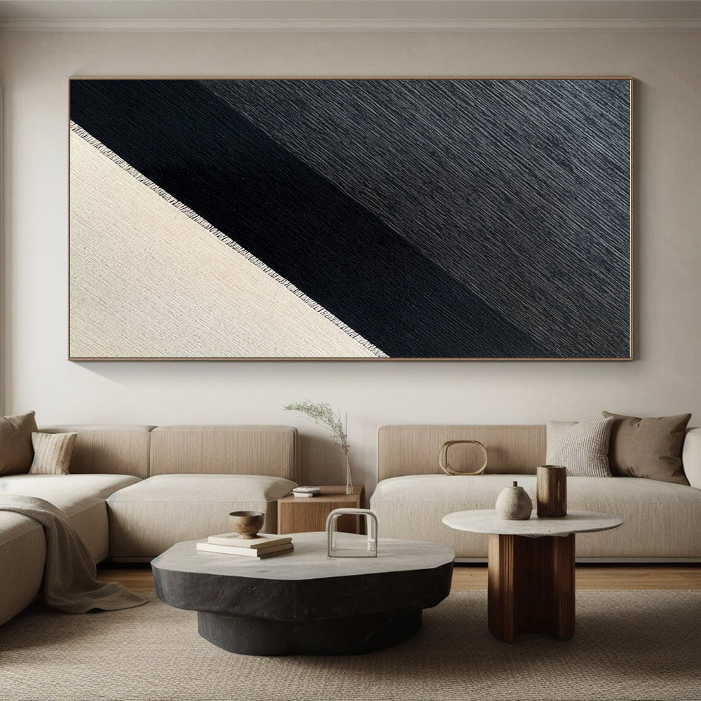 Black and Gray Diagonal Textured Abstract Painting GER215