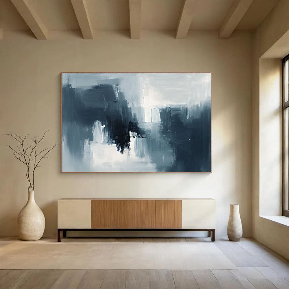 Gray and Black Abstract Painting with Layered Brushstrokes DYP391