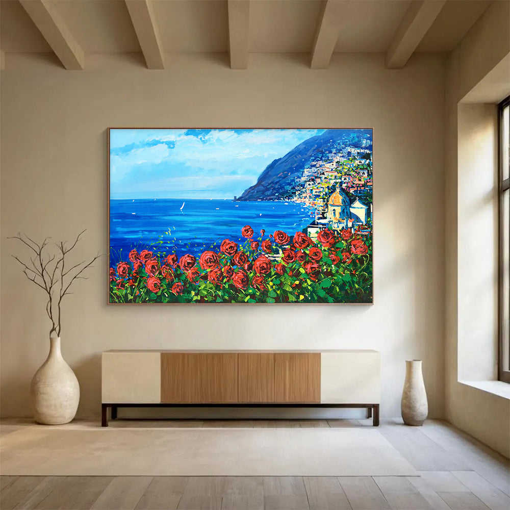 Amalfi Coast with Roses Abstract Painting THY424