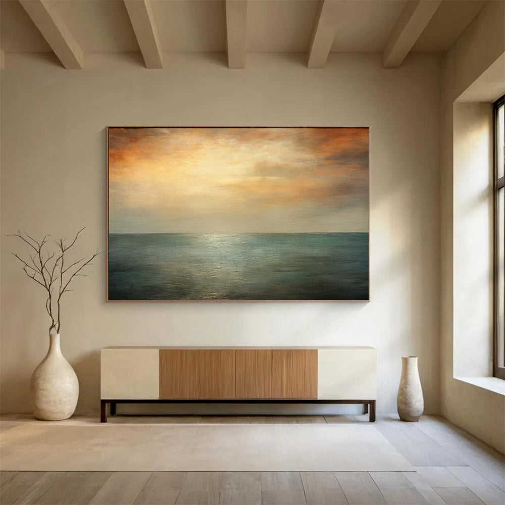 Orange and Blue Toned Sea Sky Abstract Painting THY010