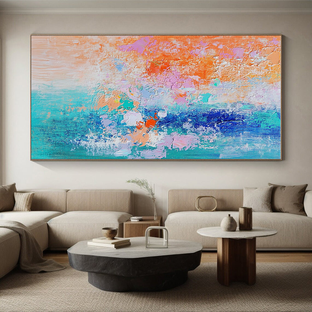 Colorful Textured Blend Abstract Painting with Orange and Teal GER624