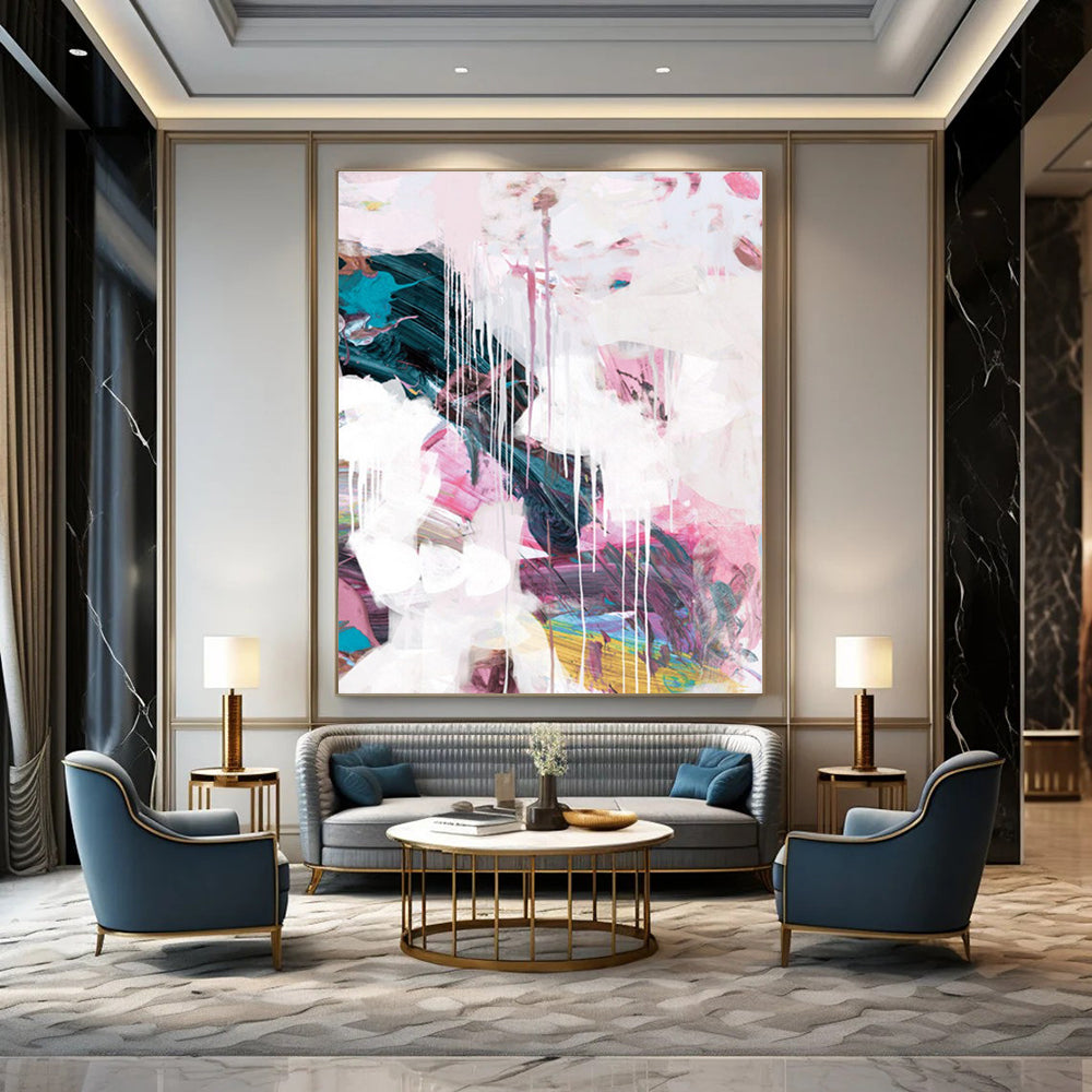 Pink and White Dripping Abstract with Soft Tones Painting ADGE192