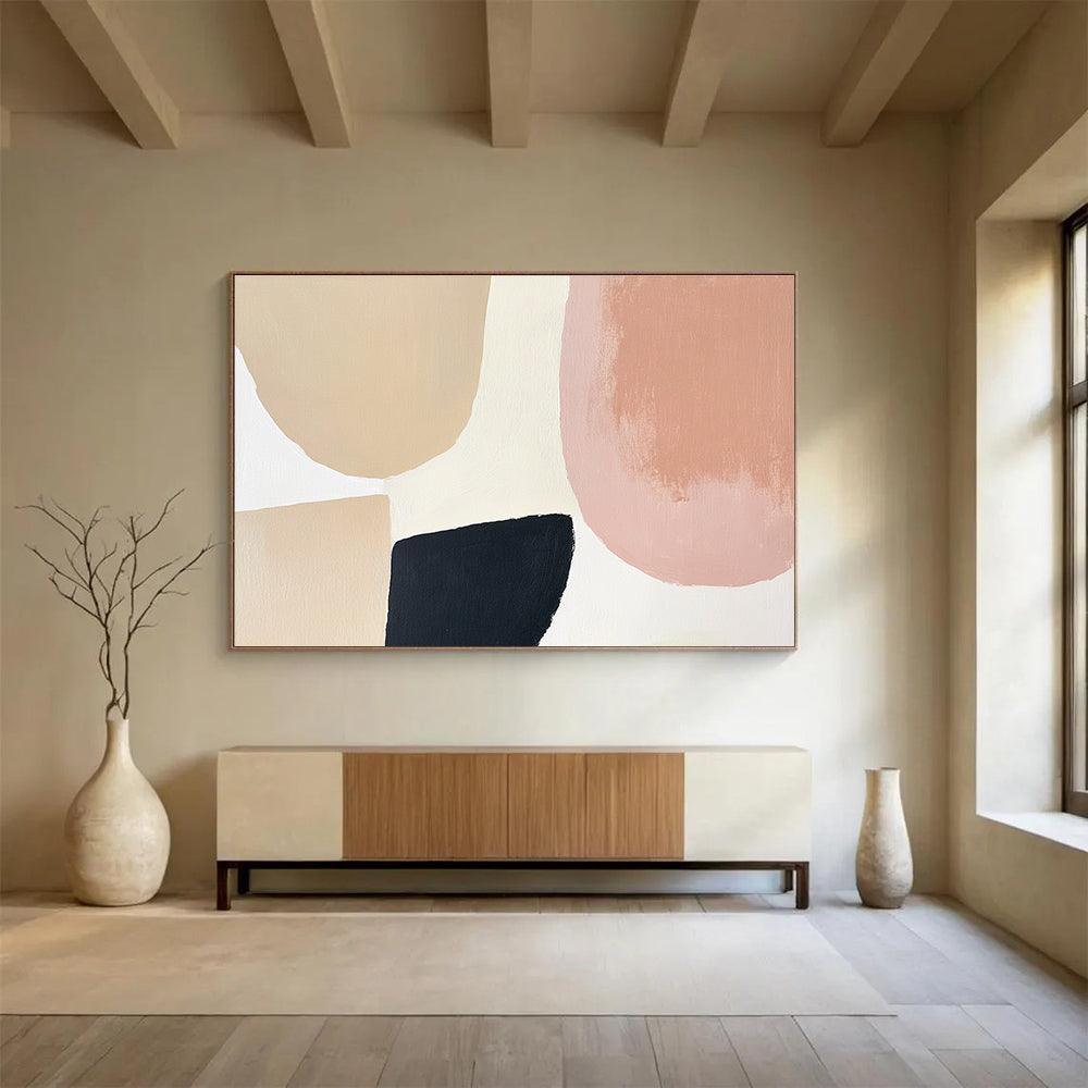 Beige Pink Geometric Abstract Painting with Soft Shapes DYP438