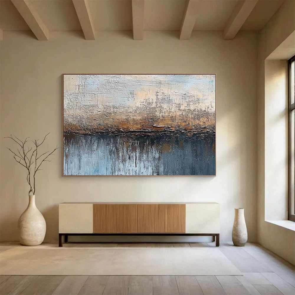 Earthy Tones Textured Abstract Painting with Reflective Elements DYP315