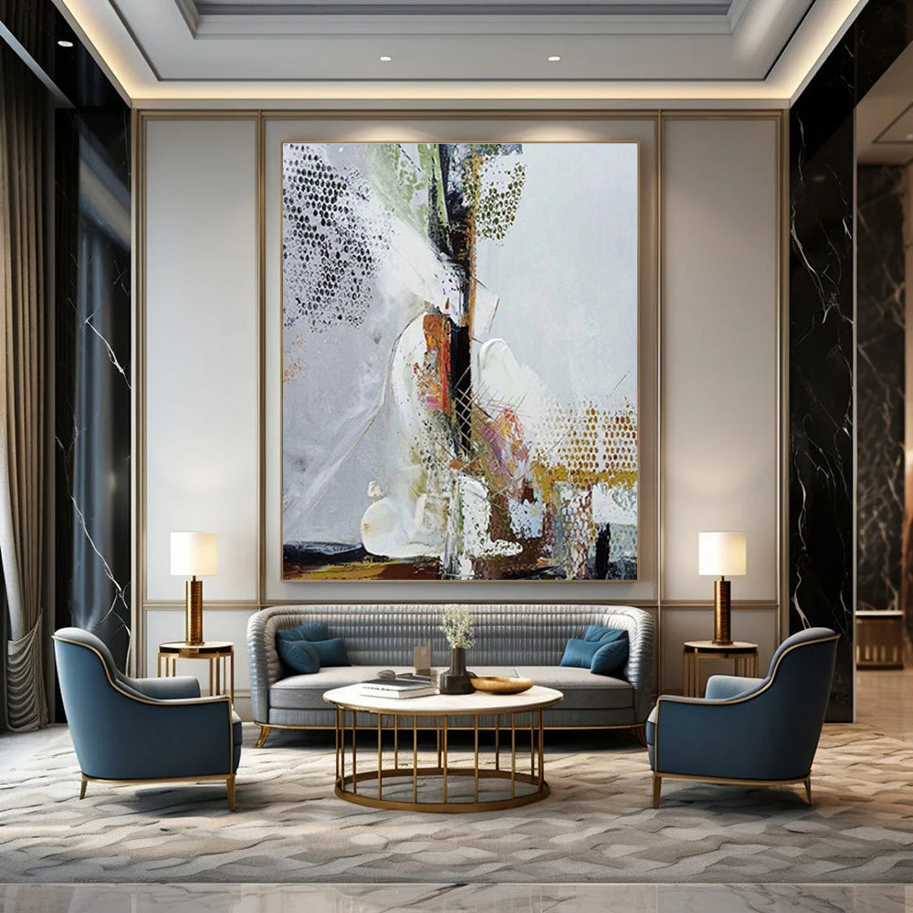 Grey Colorful Dotted Abstract Painting ADGE043