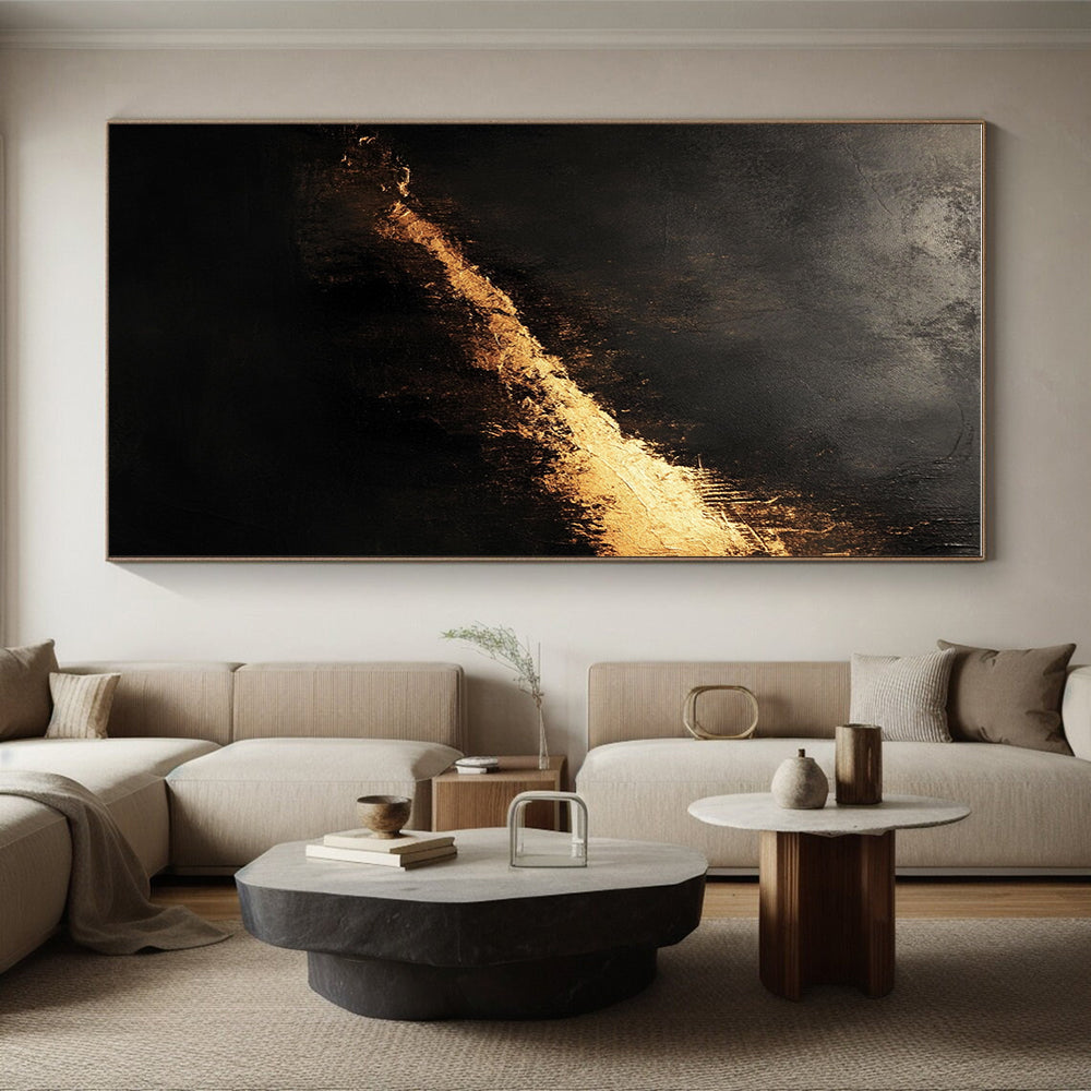 Black Gold Subtle Glow Abstract Painting GER828