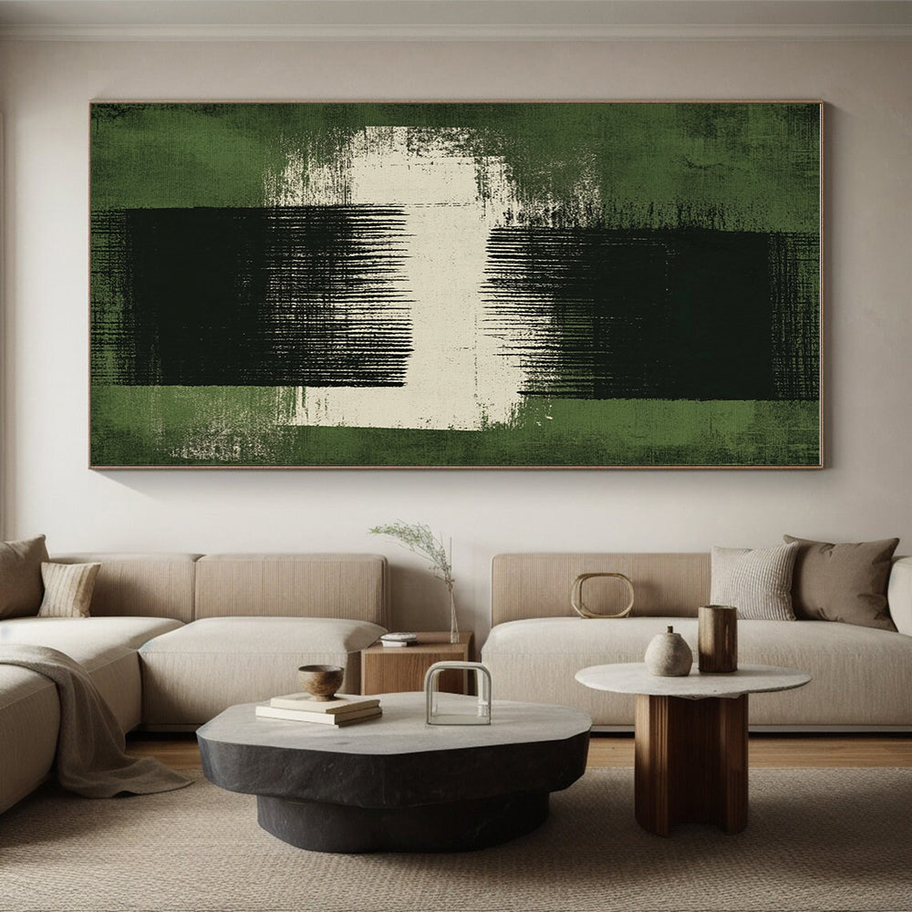 Green and Black Abstract Painting with Textured Layers GER110
