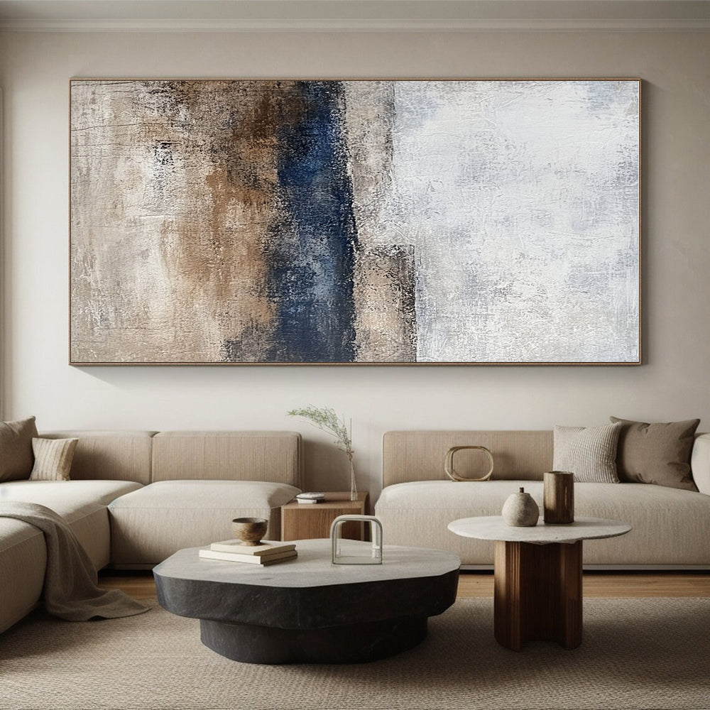 Neutral Tones Abstract Painting with Gray Beige and Blue GER340