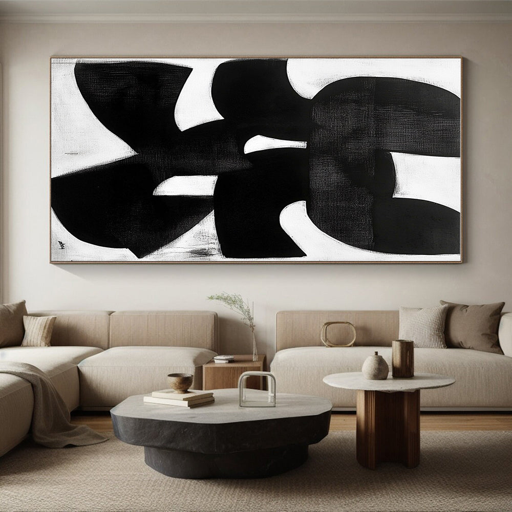 Black and White Organic Shapes Abstract Painting with Bold Forms GER011