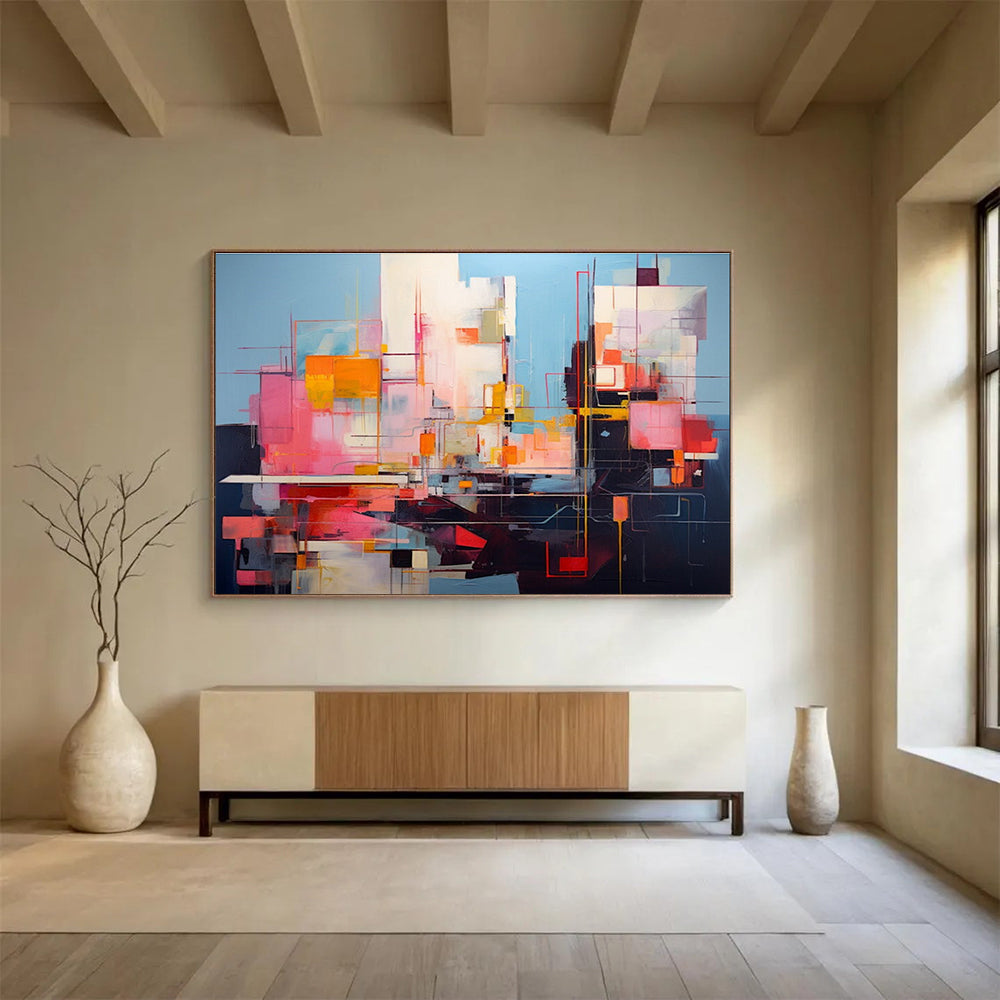 Vibrant Color Blocks Abstract Cityscape Painting THY019