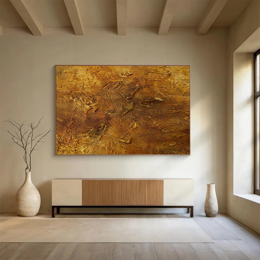 Golden Textured Abstract Painting with Rich Metallic Hues THY333