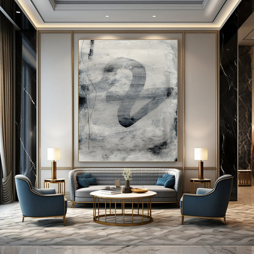 Gray Ink Abstract with Expressive Brushstrokes Painting ADGE189