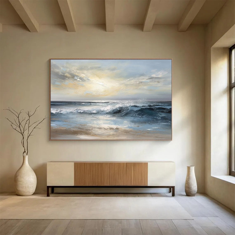 Calm Sea Abstract Painting with Soft Ocean Hues THY315