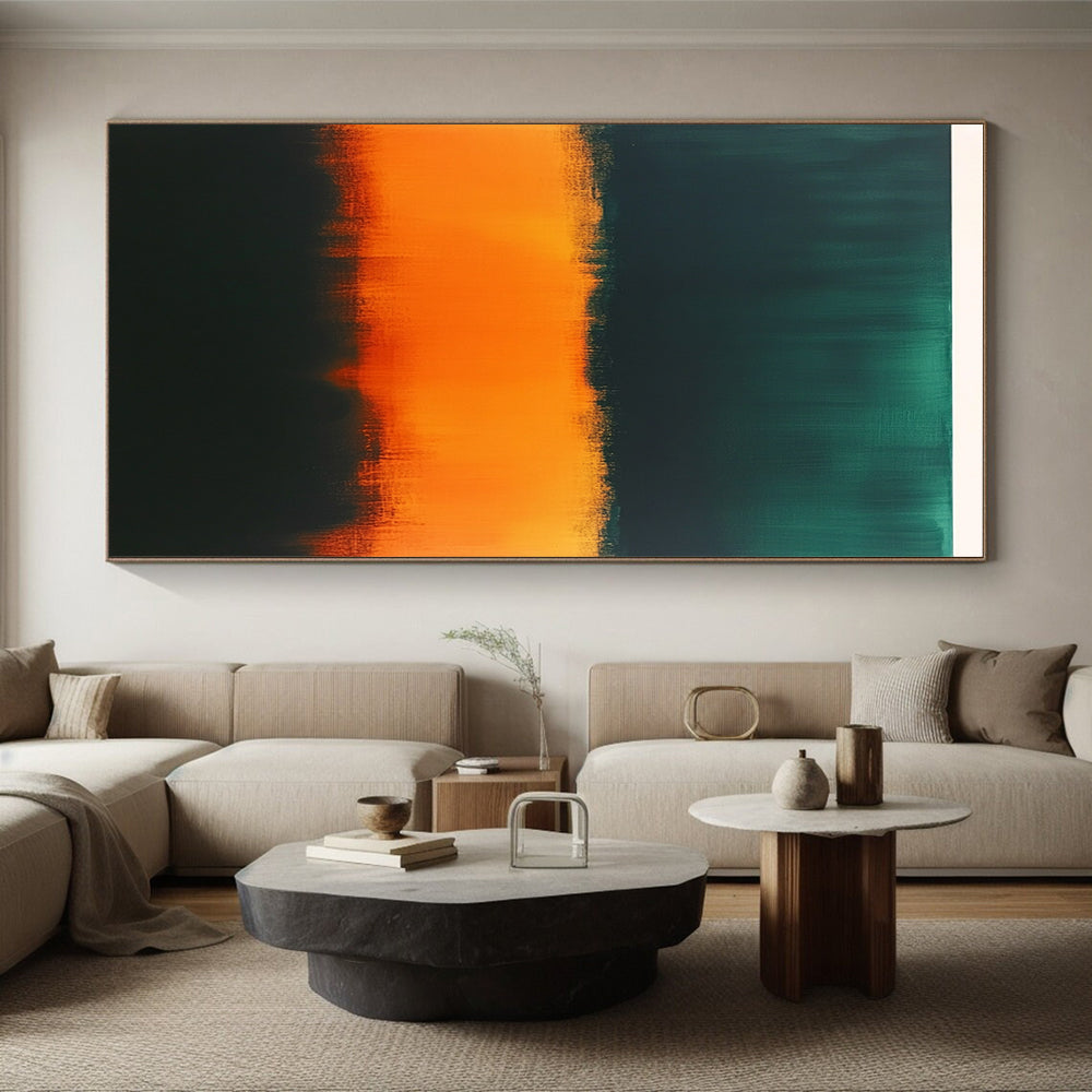 Green and Orange Abstract Painting with Bold Color Bands GER156