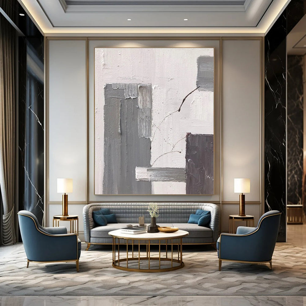 Gray and White Textured Abstract Painting with Subtle Shapes ADGE396