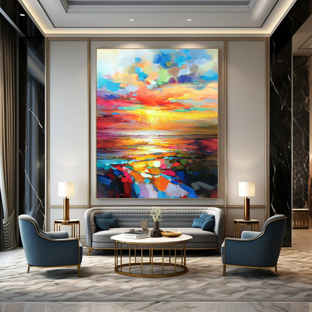 Expansive Custom - Made Abstract Mural for Dining Room & Entryway DLZ1071