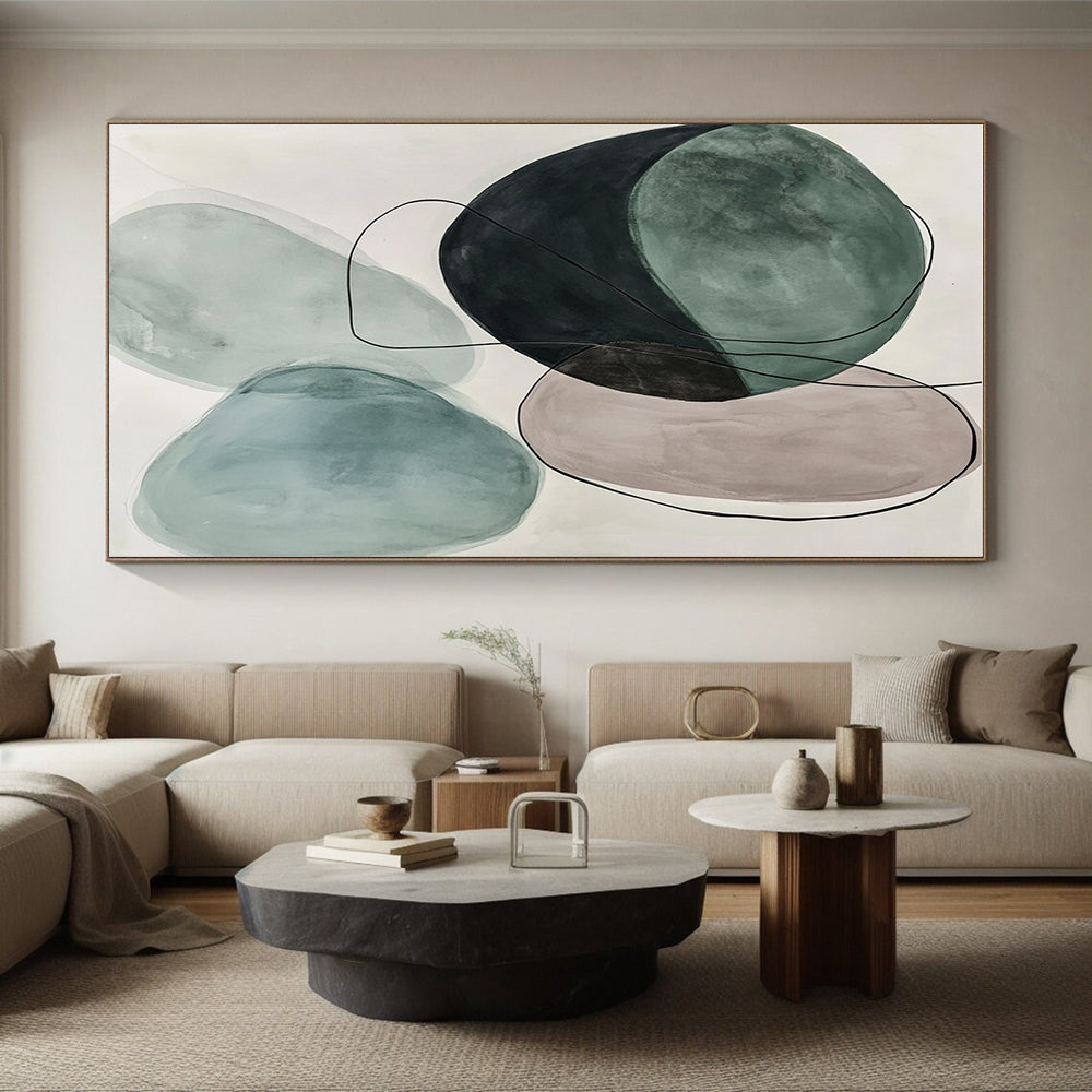 Green Beige Abstract Painting with Minimalist Forms GER734