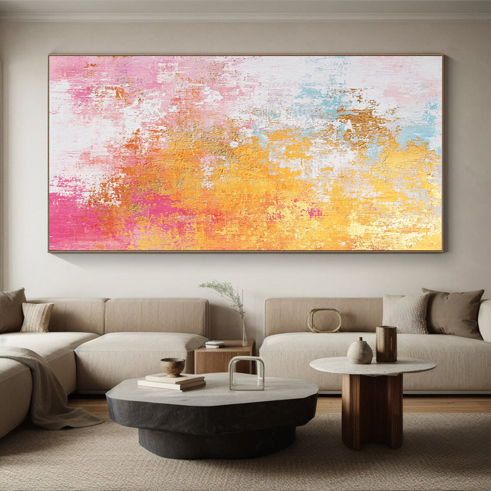 Colorful Gold Abstract with Pink Blue Yellow and Gold GER331