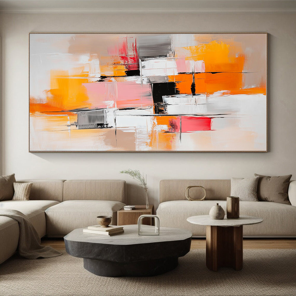 Orange Pink Gray Abstract Painting with Geometric Shapes GER760